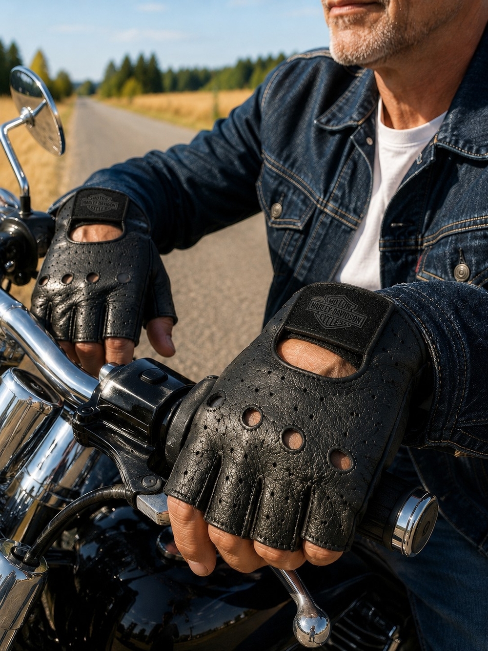 Harley-Davidson Bar & Shield Fingerless Leather Riding Gloves XL 98150-94VM